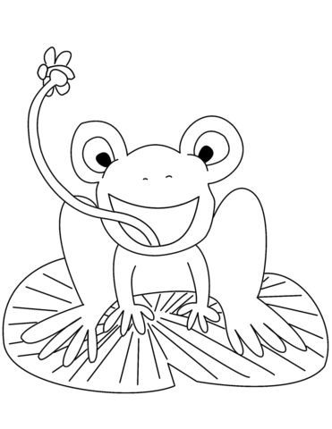 Frog On Lily Pad Catching Fly Coloring Page